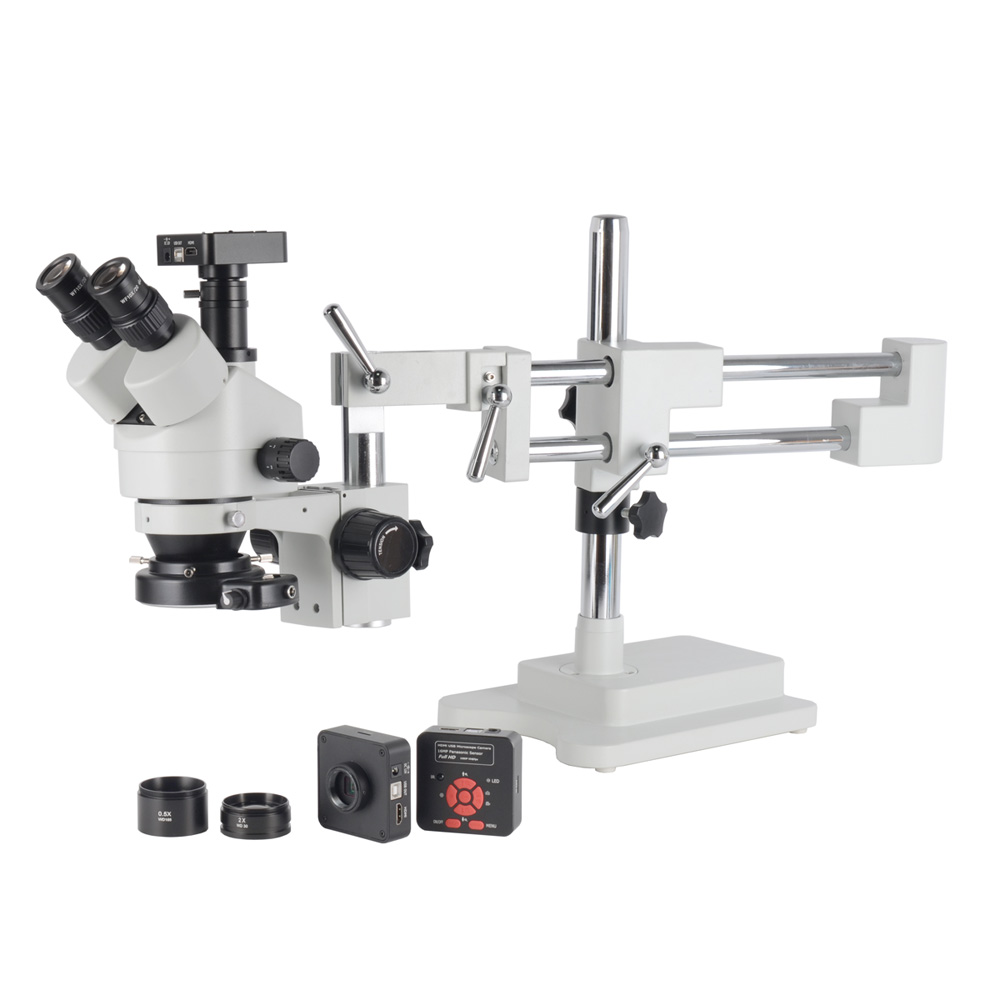 HD 16MP HDMI Industry Microscope Camera 3.5X-90X Simul-Focal Microscope Double Boom Stand Trinocular Stereo Zoom