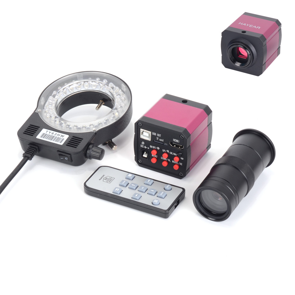 16MP HDMI USB Industry Microscope Camera TF Video Recorder + 100X C-mount Lens + 56 LED Light