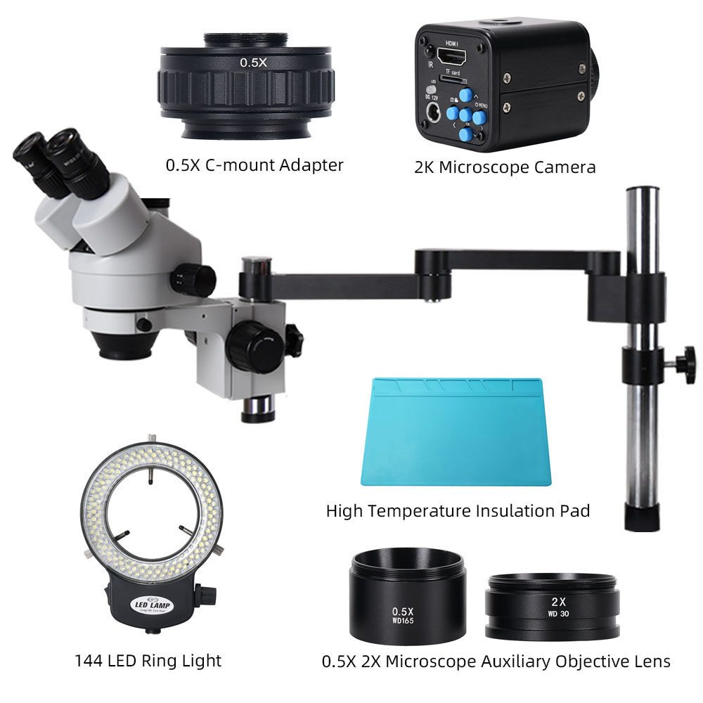 HAYEART Desktop Folding Stand + Simul Focal 7X-90X Zoom Stereo Trinocular Microscope + 1080P 24MP 2K HDMI TF Video Camera