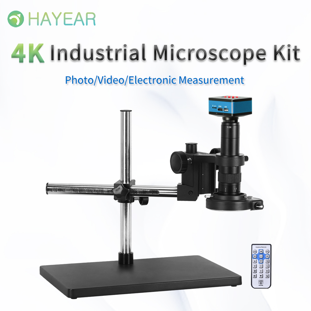HAYEAR 4KHD 60FPS Microscope Camera 180X Parfocal Lens Industrial Electronic Digital Microscope for Phone Repair PCB Soldering