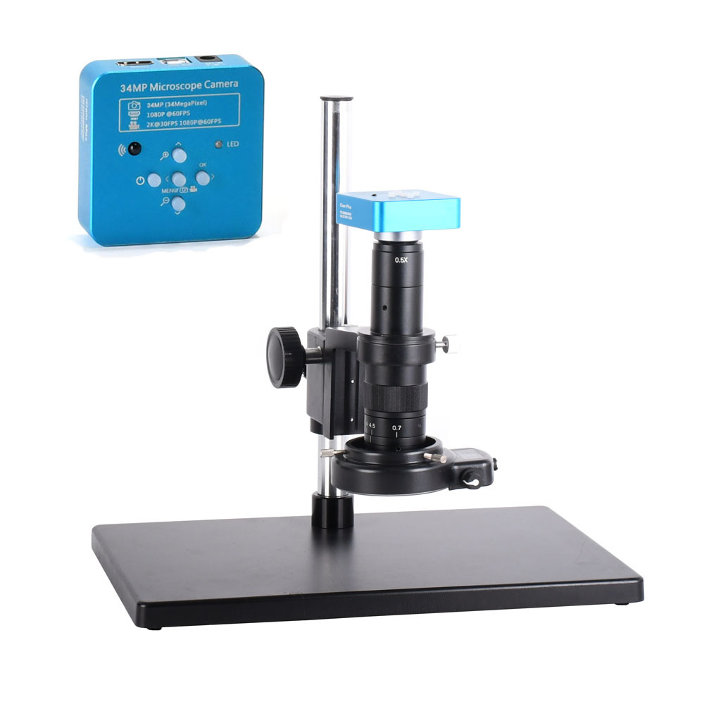 HAYEAR Full Set 34MP 2K Industrial Soldering Microscope Camera USB Outputs 180X C-mount Lens 60 LED