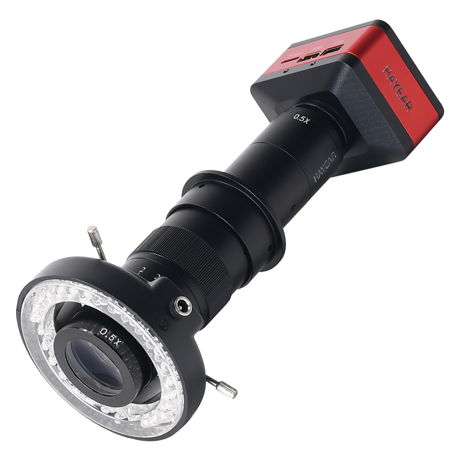 HAYEAR 4K Microscope camera 180X C-Mount Lens  LED Light Ring Set HDMI USB Full HD 4K 60PFS 1080P 120FPS(Three-color optional)