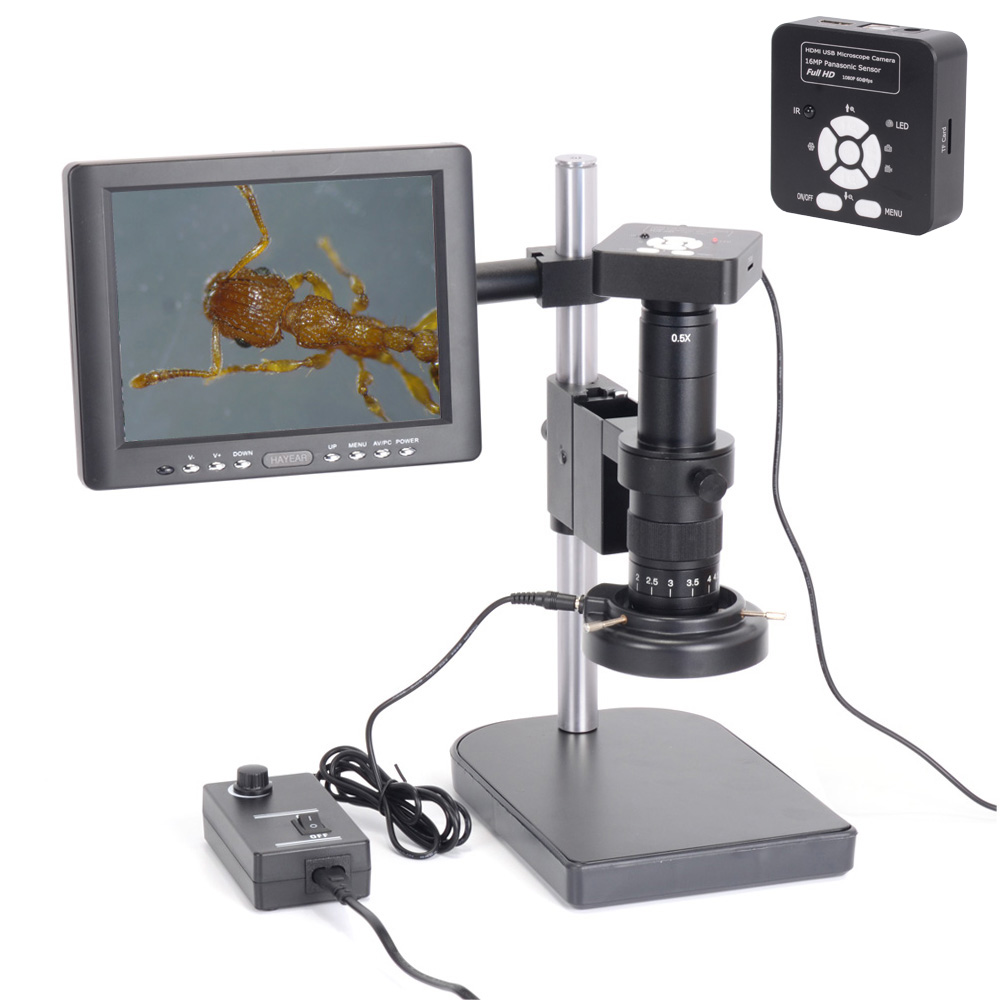 Full Set 1080P 60FPS 2K Industrial Microscope Camera HDMI USB Outputs with 180X C-mount Lens HY-1137B